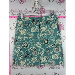 LOFT Ann Taylor skirt pencil paisley flowers blue Teal Floral Mini Skirt